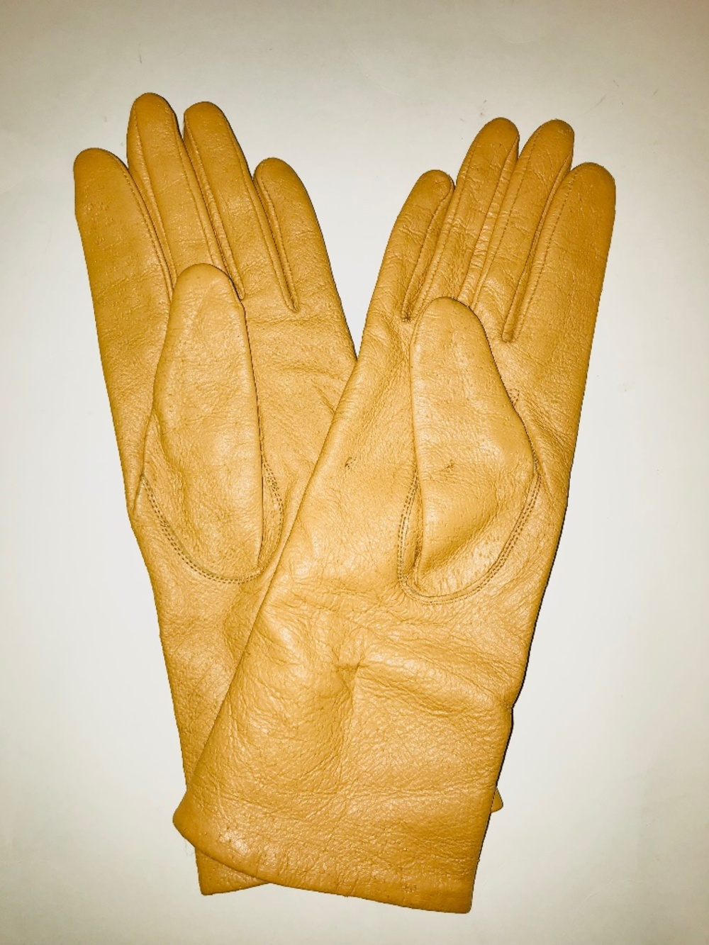Vintage Van Raalte Mustard Yellow Leather Gloves Small Winter Retro 1960s Mod